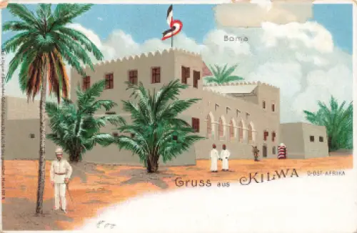 Kilwa Boma Litho Privatganzsache 5 Pesa auf 10 Pfennig Krone Adler Deutsch Ostafrika * um 1890