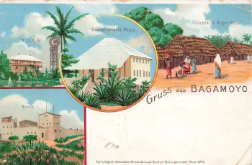 Bagamoyo Litho Privatganzsache 5 Pesa auf 10 Pfennig Krone Adler Deutsch Ostafrika * um 1890