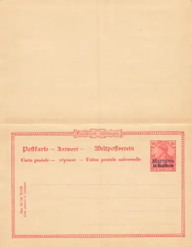Marocco Ganzsache mit Antwortkarte 10 Pfennig Germania Reichspost * um 1900