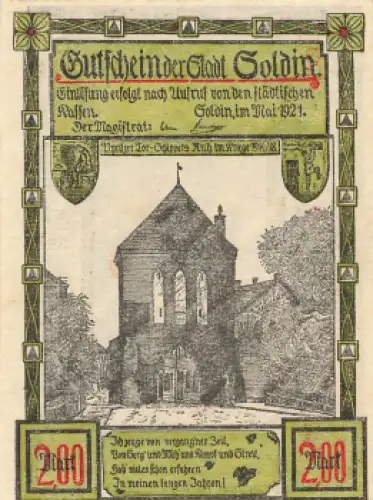 Soldin Myślibórz Neumark Notgeldschein 1921