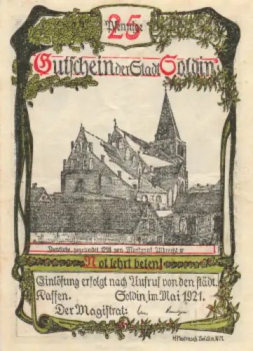 Soldin Myślibórz Neumark Notgeldschein 1921