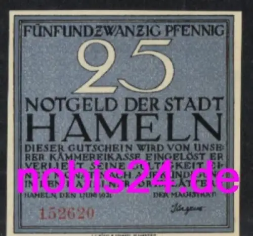 31787 Hameln Notgeld 25 Pfennige um 1921