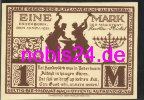 Paderborn Notgeld 1 Mark 1921