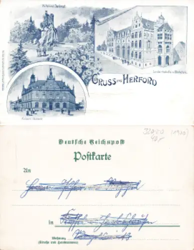 Herford Litho Schule Postamt *ca.1900