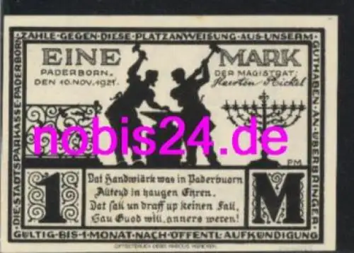 33102 Paderborn Notgeld 1 Mark 1921