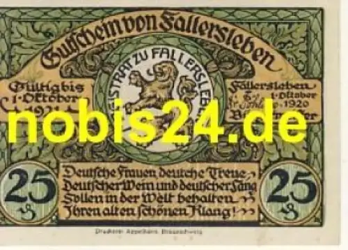 38442 Fallersleben Notgeld 25 Pfennige 1920