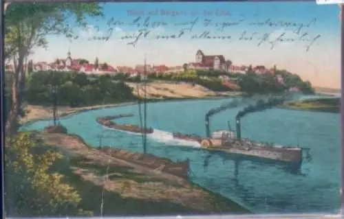 04874 Belgern Elbe mit Dampfschiff o 10.5.1916