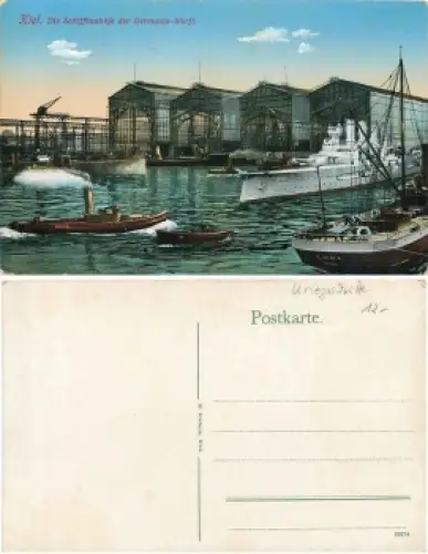 Kiel Schiffbauhöfe der Germanie-Werft Kriegsschiffe * ca. 1915