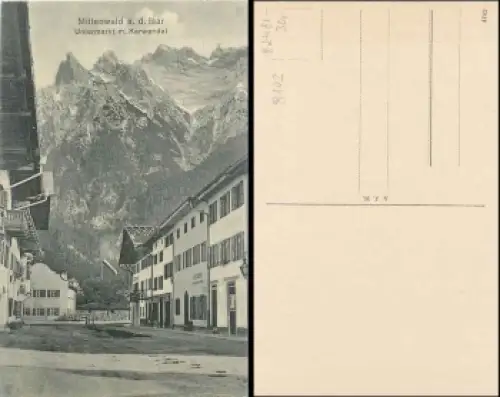 82481 Mittenwald Untermarkt mit Karwendel, * ca. 1910