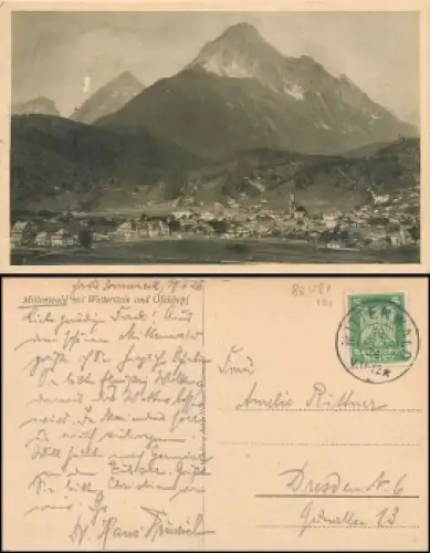 82481 Mittenwald mit Wetterstein und Öfelekopf o 19.6.1926