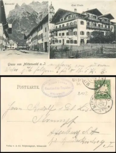 82481 Mittenwald Karwendel, Hotel Traube o 6.7.1908