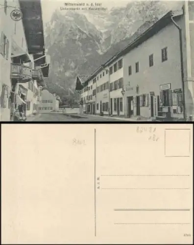 82481 Mittenwald, Untermarkt mit Karwendel * ca. 1920