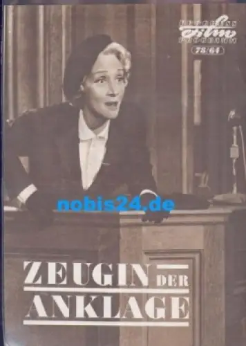 Zeugin der Anklage, Progress Film Programm 78/64 Tyrone Power, Marlene Dietrich, Charles Laughton