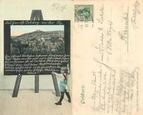 Coburg Schultafelkarte o 21.7.1907 Bahnpost 467