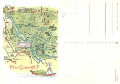 03222 Lübbenau Ober-Spreewald I Landkarten-AK Künstlerkarte kanis *ca.1971