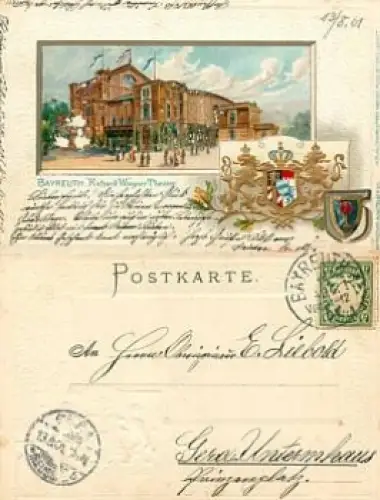 Bayreuth Passepartoutkarte goldschnitt Litho o13.8.1900
