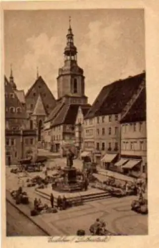 06295 Eisleben Marktplatz mit Kirche und Lutherdenkmal *ca.1920
