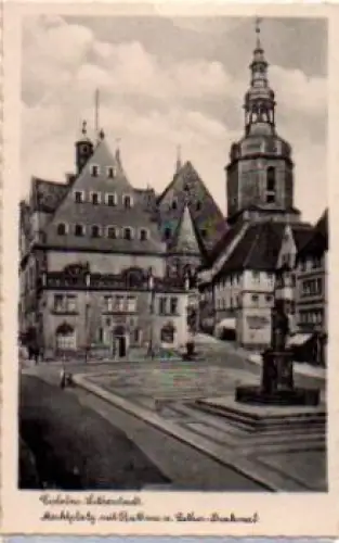 06295 Eisleben Marktplatz mit Rathaus und Lutherdenkmal * ca. 1940