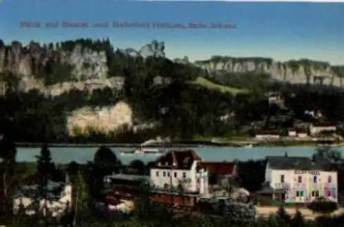 01824 Kurort Rathen mit Bastei und Bahnhof * um 1910