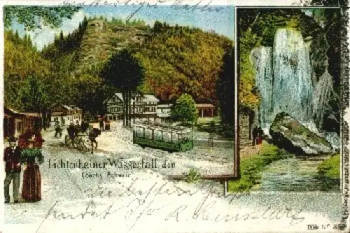 01814 Lichtenhainer Wasserfall Farblitho Straßenbahn o 17.7.1899