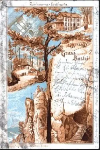 01814 Bastei Farblitho Jubiläumskarte 100 Jahre o 4.8.1898