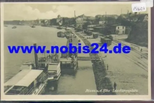 01591 Riesa Landungsplatz mit Dampfschiffen *ca. 1920