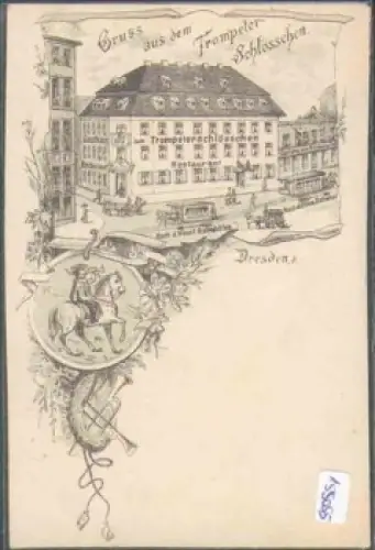 Seevorstadt Dresden Trompeter-Schlösschen Litho *ca. 1900