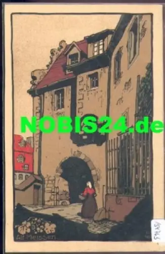 01662 Alt-Meißen Burgtor Künstlerkarte Steindruck o 2.6.1922