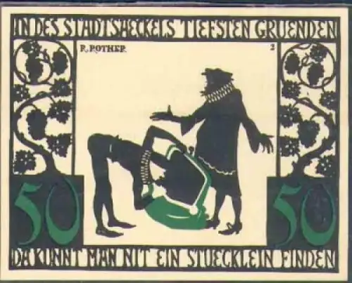 97318 Kitzingen Städtenotgeld Wert 50 Pfennige Stadtsäckel (Stadtkasse) leer um 1921