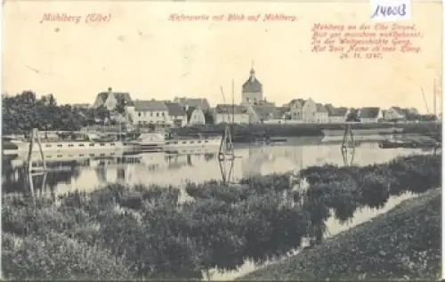 04931 Mühlberg Hafenpartie mit Blick auf Mühlberg o 24.9.1915