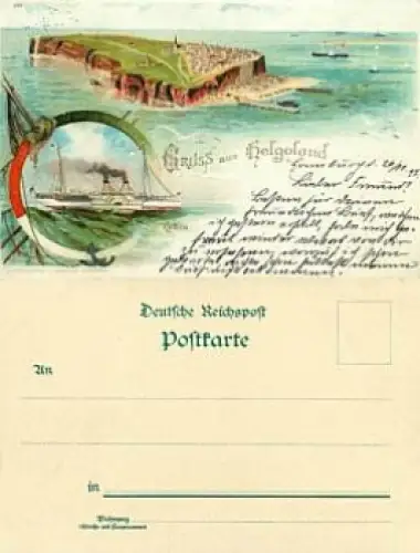 27498 Helgoland Litho Dampfer Cobra gebr. ca.1897