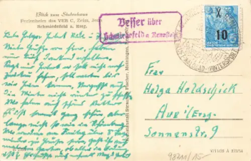 98711 Schmiedefeld Stutenhaus Landpoststempel Vesser o um 1960