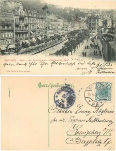 Karlsbad Kreuz- und Sprudelgasse Mühlbrunnen-Quai o 30.4.1906