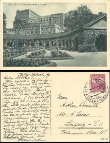 Teplitz-Schönau, Kolonnade und Theater, o 15.4.1926