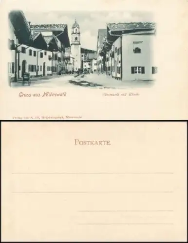 82481 Mittenwald Obermarkt mit Kirche * ca. 1900