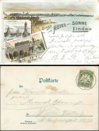 88131 Lindau Bodensee Hotel zur Sonne, Litho o 30.6.1907