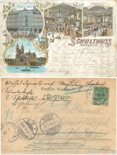 Magdeburg Gaststätte Schultheiss Litho o 30.7.1898