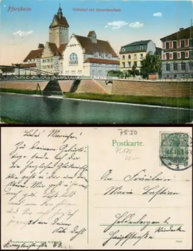 Pforzheim Volksbad Gewerbeschule o 9.6.1913