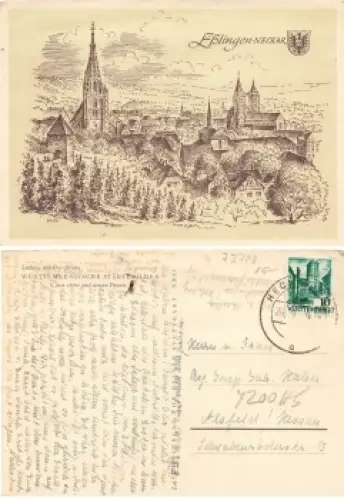 73728 Esslingen Künstlerkarte Schäfer-Grohe o 26.9.1949