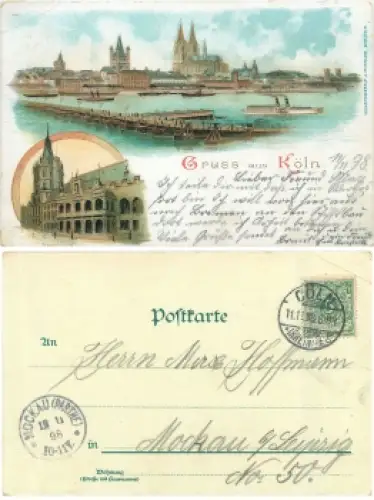 Köln Litho Rathaus und Brücke o 11.11.1898