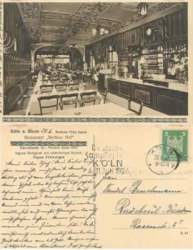 Köln Restaurant "Berliner Hof" innenansicht o 28.6.1926