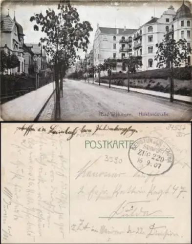 34537 Bad Wildungen Hufelandstrasse Bahnpost Zug 229 Gerstungen - Vacha o 16.09.1907