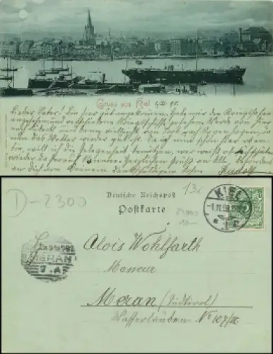 Kiel Hafen Mondscheinkarte o 1.11.1898