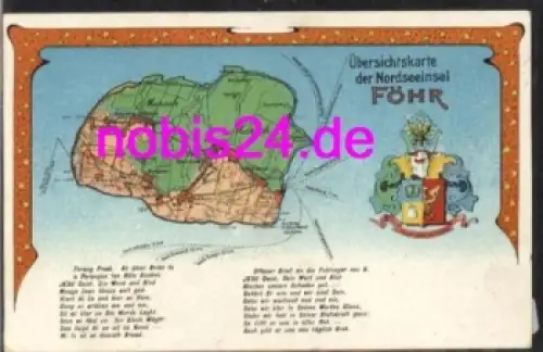 25938 Föhr Inselkarte mit Wappen  *ca.1915