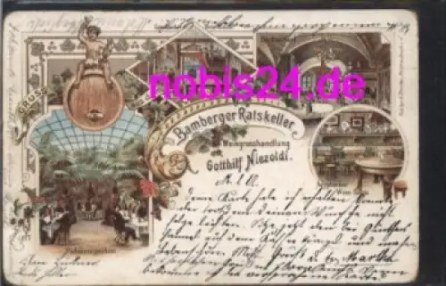 Bamberg Litho Ratskeller Weinhandel o 1900