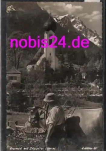 82491 Grainau Kirche mit Zugspitze *ca.1955
