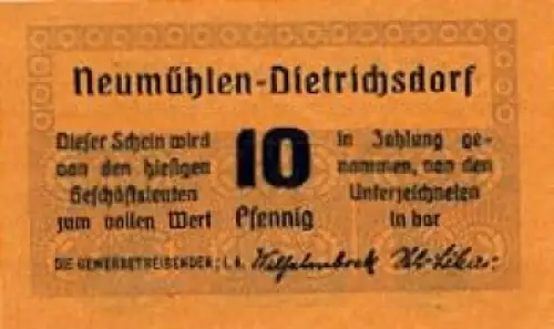 Neumühlen-Dietrichsdorf Städtenotgeld 10 Pfennige Frosch 1922