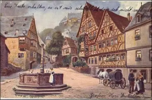 63897 Miltenberg Marktplatz Künstlerkarte H. Hofmann o 23.8.1915