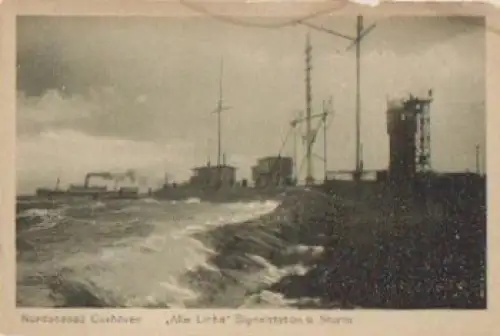 Cuxhaven Alte Liebe Signalstation bei Sturm *ca. 1930