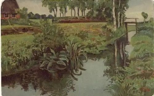 27726 Worpswede Künstlerkarte S. Wencke Moorlandschaft gebr. ca. 1910